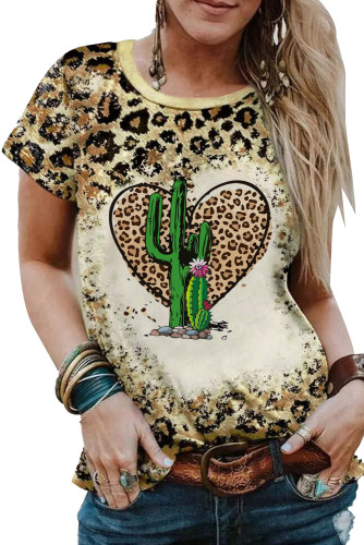 Leopard Cactus Heart Graphic Print T Shirt LC25220273-20