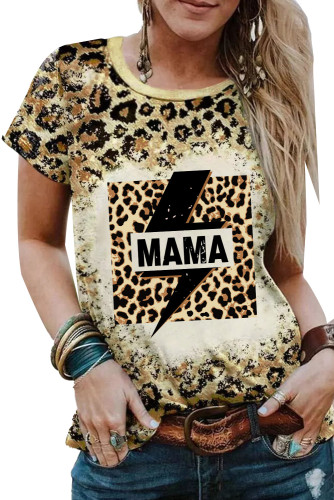 Leopard MAMA Graphic Print Bleached T Shirt LC25220271-20