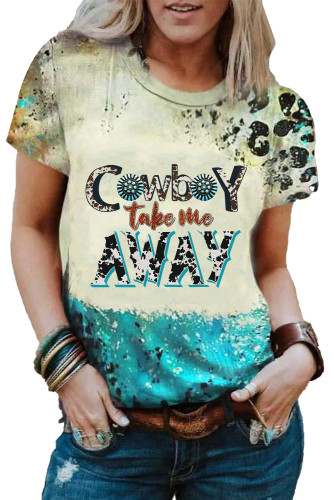 Sky Blue Cowboy take me AWAY Graphic Mixi Print T Shirt LC25220272-4