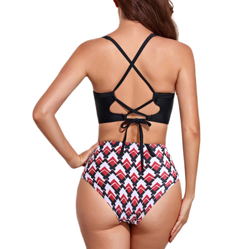 Black Back Crisscross High Waist Bikini Swimsuit TQX610030-2
