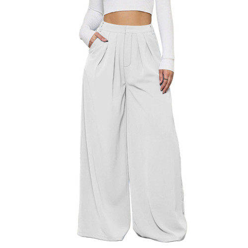 White  Wide Leg Pants With Packet  TQV510113-1