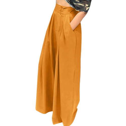 Yellow Button Wide Leg Pants With Packet TQV510112-7