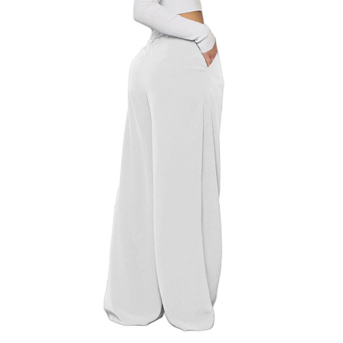 White  Wide Leg Pants With Packet  TQV510113-1