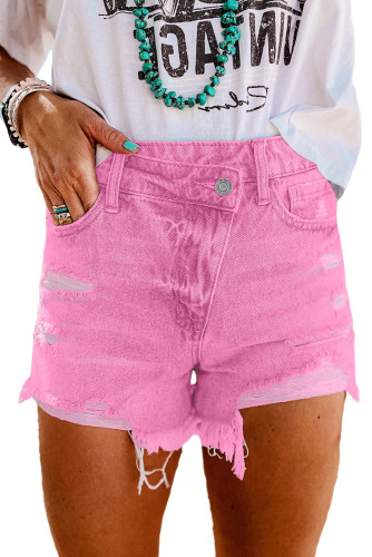 Pink Sky Blue High Rise Crossover Waist Denim Shorts LC7872293-10