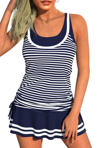 Blue Nautical Striped Skirt Style Tankini Set LC415842-5