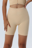 Khaki Textured Butt Lifting High Waist Yoga Shorts LC265120-16