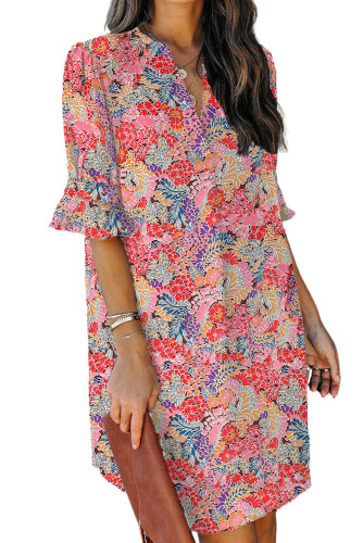 Multicolor Boho Floral Printed Flutter Sleeve Dress LC6114674-22