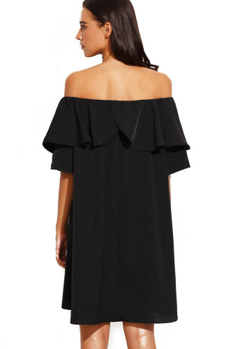Black Off The Shoulder Ruffle Casual Shift Dress LC6113991-2