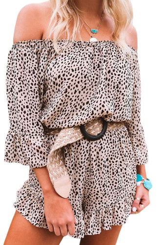 Off-the-shoulder Leopard Print Ruffle Romper LC625009-20