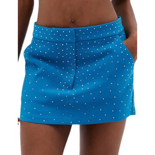 Blue Rhinestone Low Rise Mini Skirt With Pockets TQX360039-5