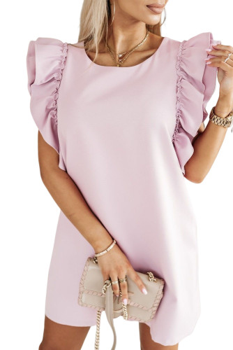 Pink Round Neck Ruffle Shift Mini Dress LC6115215-10
