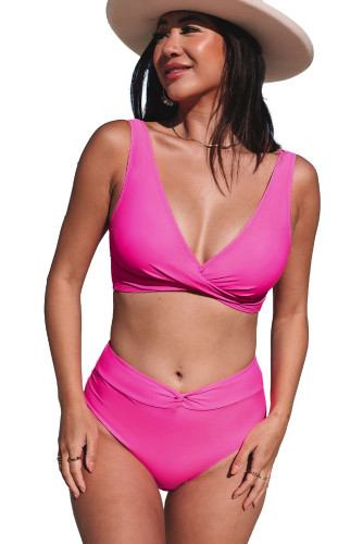 Rose Twist Ruched Crisscross Back Bikini Swimwear LC433579-6