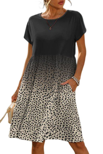 Leopard Dotted Contrast Casual Pocket T Shirt Dress LC6114488-20