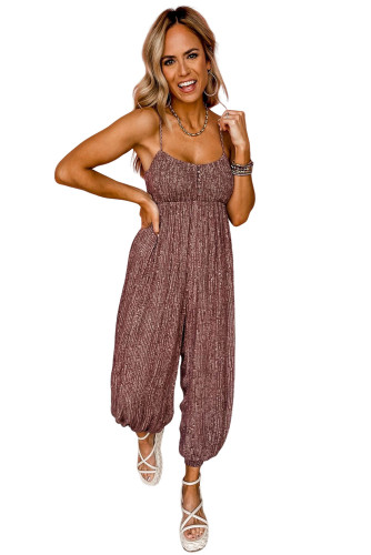 Brown Dotty Printed Puffy Trouser Legs Sleeveless Jumpsuit LC6411904-17