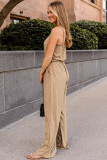 Apricot Casual Sleeveless Buckle Sash Knit Jumpsuit LC6411693-18