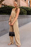 Apricot Casual Sleeveless Buckle Sash Knit Jumpsuit LC6411693-18