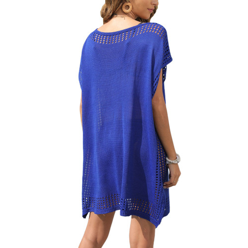 Royal Blue Hollow-out Spliced V Neck Beach Dress with Slit TQL310064-62