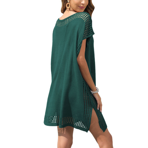 Army Green Hollow-out Spliced V Neck Beach Dress with Slit TQL310064-27
