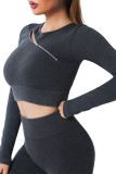 Black Asymmetric Zipped Ribbed Long Sleeve Yoga Top LC264389-2