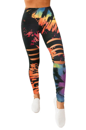 Multicolor Tie Dye Hollow Out Fitness Activewear Leggings LC76002-22