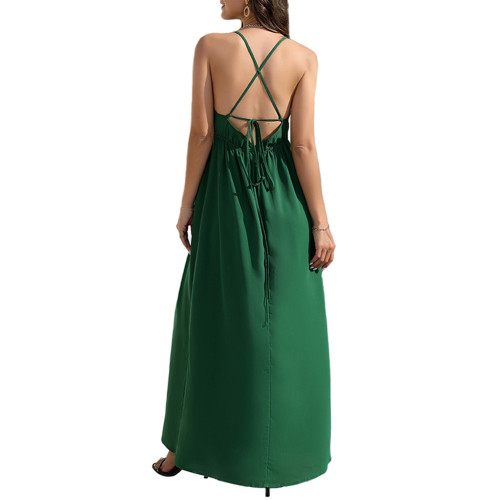 Green Back Criss-cross  Spaghetti Straps Maxi Dress TQG330032-9