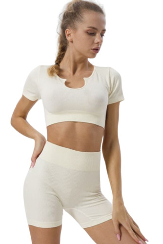 White Ribbed Short Sleeve Cropped Active Top LC264423-1