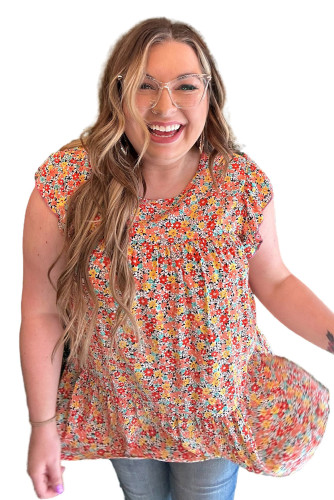 Multicolor Plus Size Boho Floral Print Ruffle Tiered Top PL251937-22