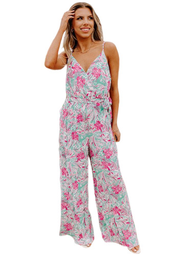 Sky Blue Floral Print Knotted High Waist Sleeveless Jumpsuit LC6412046-4