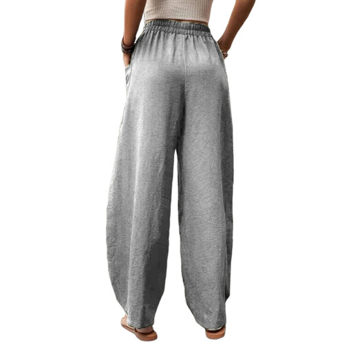 Gray Solid Elastic Waist Pocket Casual Pants TQL510153-11