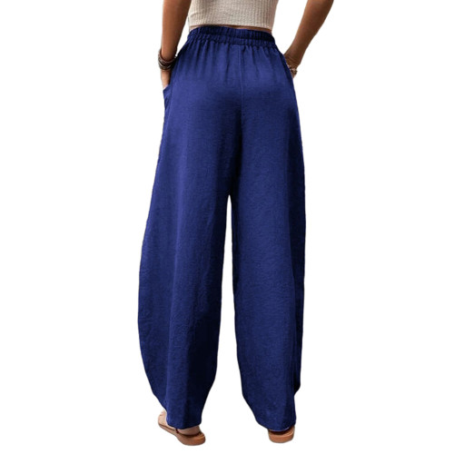 Royal Blue Solid Elastic Waist Pocket Casual Pants TQL510153-62