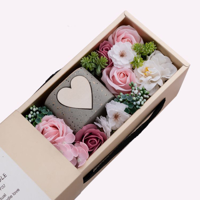 【Kectios™】玫瑰花香皂花禮盒情人節聖誕節日禮物含香薰蠟燭愛心方形花盒