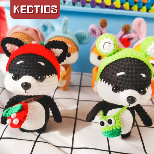 【Kectios™】手工DIY鉤針毛線編織玩偶二哈柴犬狗鑰匙扣掛件成品材料包