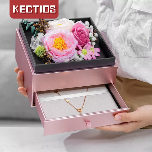 【Kectios™】創意亞克力抽屜項鍊禮盒情人節新年禮物乾花 永生花花盒