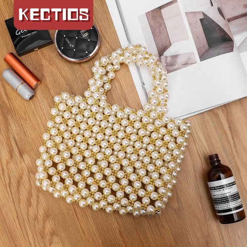 【Kectios™】新款韓國ins小眾設計手工串珠白金手挎珍珠包包單肩斜挎包女