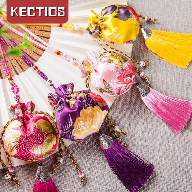 【Kectios™】端午節古風中草藥防疫香包香囊空袋子隨身帶流蘇織錦香袋掛車布袋