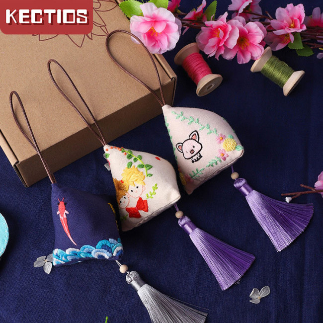 【Kectios™】刺繡diy平安符香囊 手工自繡禮物成人初學材料包絲帶繡花蘇繡掛件