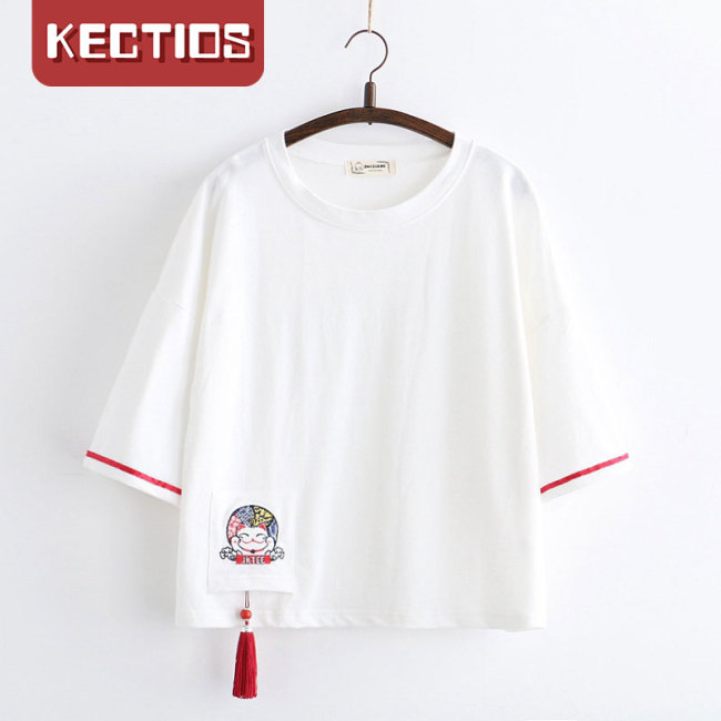 【Kectios™】秋季新款女裝和風日系軟妹系流蘇T恤女寬鬆圓領學生長袖衛衣
