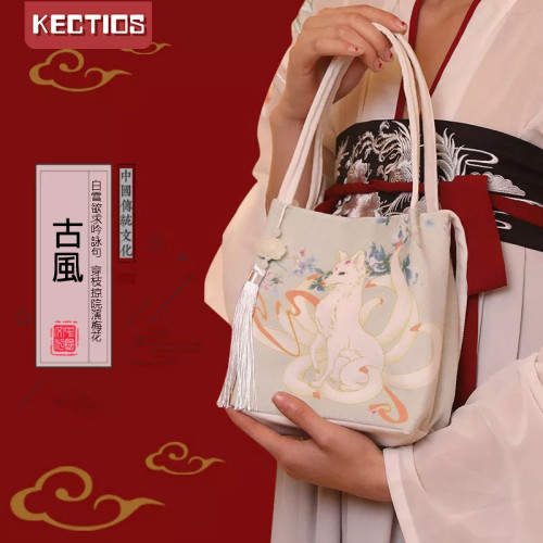 【Kectios™】新品古風漢服包女斜跨單肩背荷包漢服手提包簡約森系文藝抽繩包