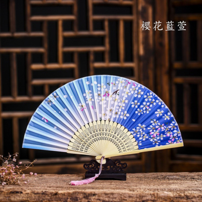 【Kectios™】夏季廣告日式摺扇中國風扇子絹扇和風夏季男女扇櫻花古風折疊扇子