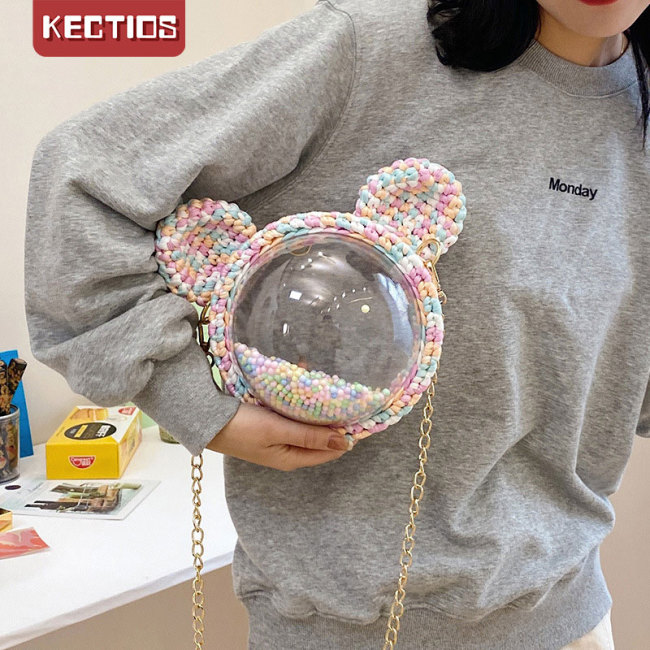 【Kectios™】小熊頭米奇透明包手工編織包包 diy編織手工暴力熊材料包自製禮物