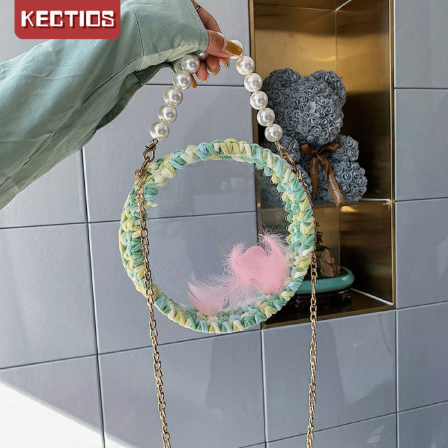 【Kectios™】泫雅風編織包 亞克力透明情侶愛心手工編織包包鉤針diy自製材料包