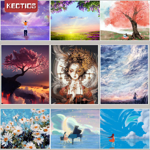 【Kectios™】數字油畫客廳臥室玄關裝飾畫手工填色繪畫油彩畫  【下單有框請選擇宅配】