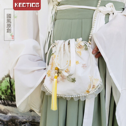 【Kectios™】新款珍珠漢服包森系女包國風斜跨包配古裝流蘇包仙女古風包荷包