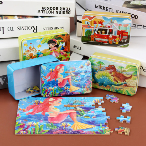 【Kectios™】60片鐵盒木質拼圖動漫卡通平面拼圖拼版兒童早教益智玩具