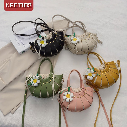 【Kectios™】2021春季新款DIY編織材料包斜挎包洋氣小花抽繩手提包