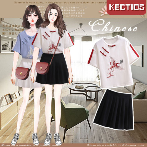 【Kectios™】國風夏季學生新款小個子套裝兩件套顯瘦短裙