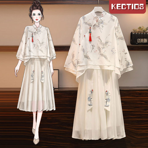 【Kectios™】新款春夏古裝女國風漢服連衣裙胖妹妹顯瘦兩件套裝