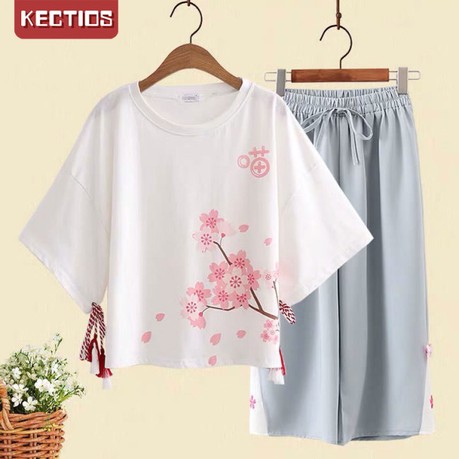 【Kectios™】森系文藝套裝女古風夏季日系和風櫻花流蘇閨蜜裝小清新兩件套ins