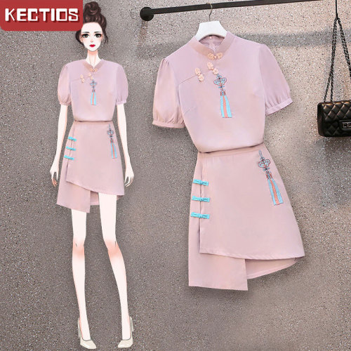 【Kectios™】夏季新款洋氣減齡顯瘦中國風旗袍連衣裙兩件套裝