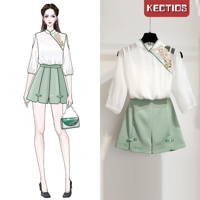 【Kectios】夏季新款漢服女改良中國風兩件套唐裝仙氣飄逸古風民國風古裝